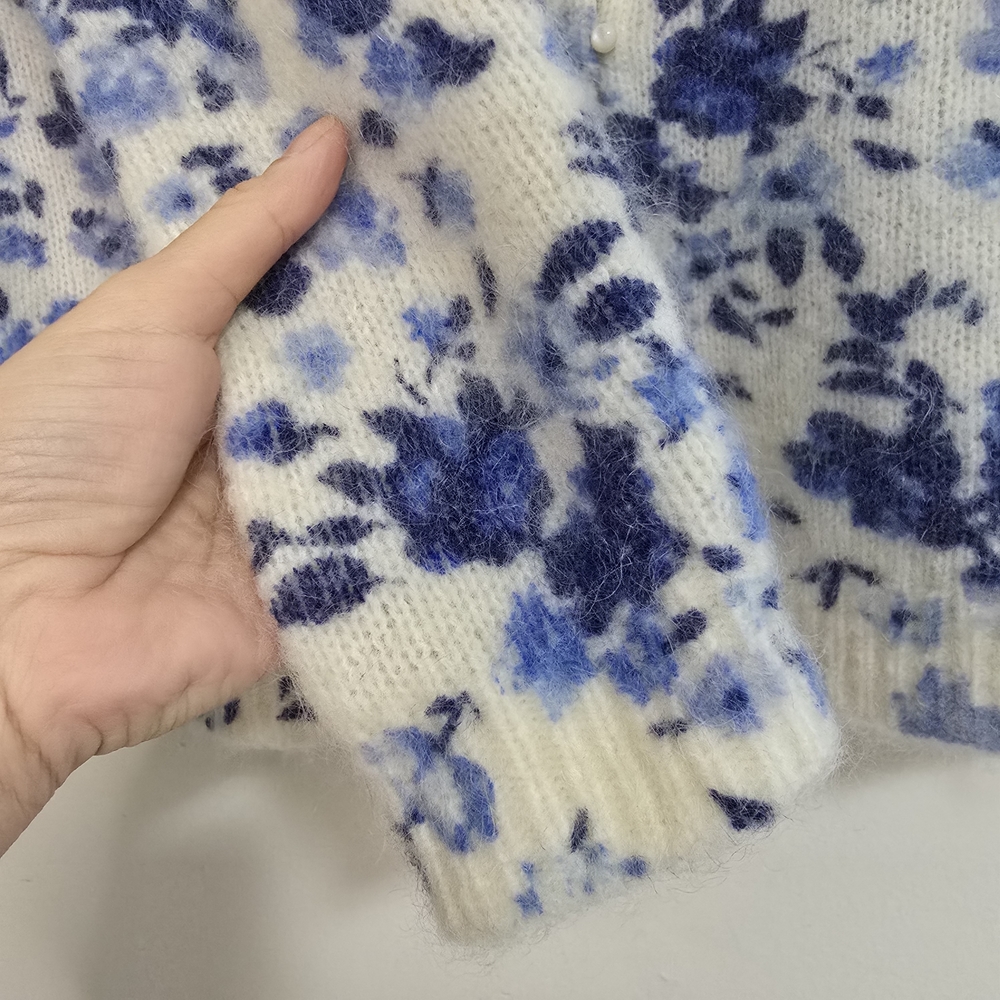 La Maille Sezane Lisette Cardigan wool Kid Mohair Blue Floral Scandi Luxury - Picture 7 of 12